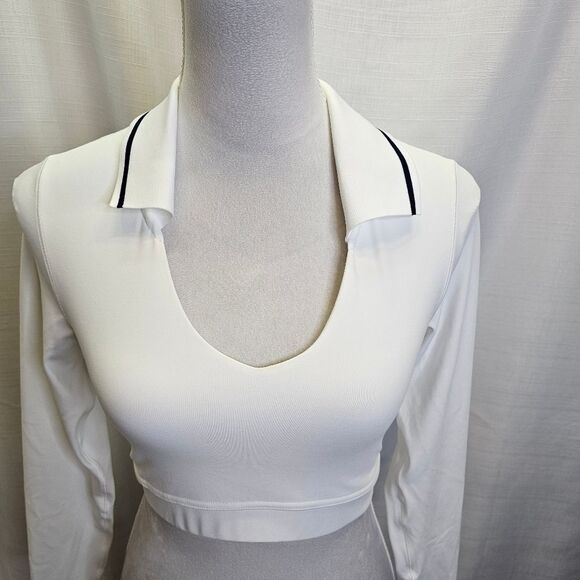 OFFLINE By Aerie White Real Me Long Sleeve Polo T-Shirt Size Medium - Picture 3 of 12